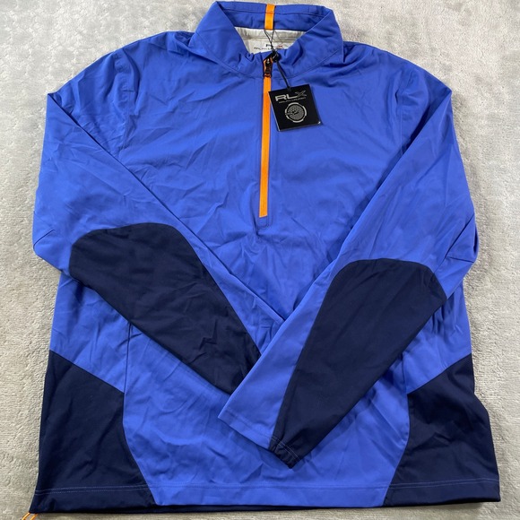 RLX Ralph Lauren Windbreaker Jacket Mens Large Blue Golf Water Resistant Stretch